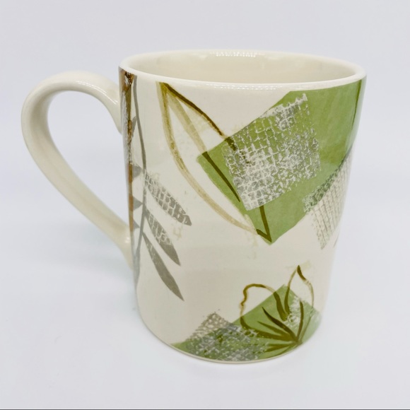 Set of 2 Corelle Stoneware Textured Leaves Coffee Mugs Tea Cups Green Gray White - Picture 3 of 8